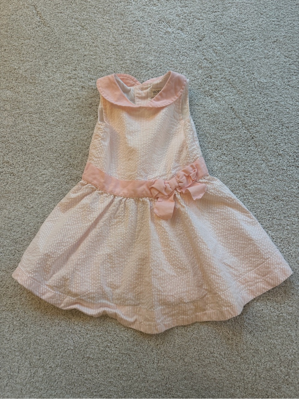 Girls' Pink Seersucker Bow Waist Dress